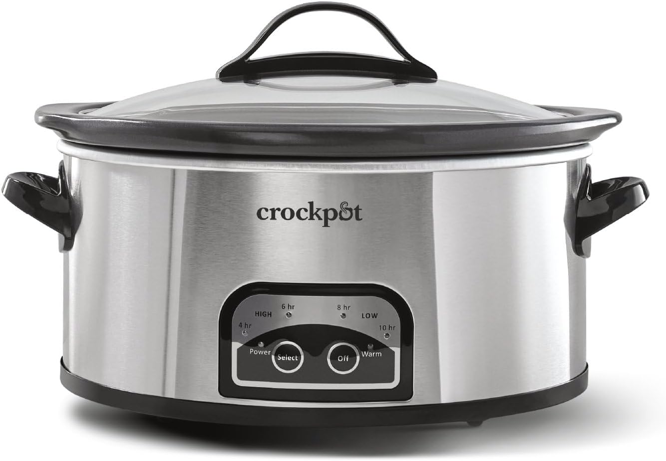 Crock-Pot Large 8-Quart Programmable Slow Cooker with Auto Warm Setting Black Stainless Steel