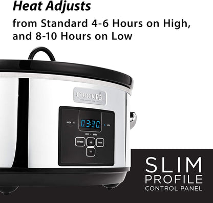 Crock-Pot 7 Quart Programmable Slow Cooker with Digital Timer, Food Warmer, Polished Platinum, Perfect for Everyday Meals and Entertaining