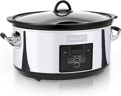 Crock-Pot 7 Quart Programmable Slow Cooker with Digital Timer, Food Warmer, Polished Platinum, Perfect for Everyday Meals and Entertaining