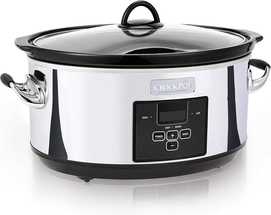 Crock-Pot 7 Quart Programmable Slow Cooker with Digital Timer, Food Warmer, Polished Platinum, Perfect for Everyday Meals and Entertaining