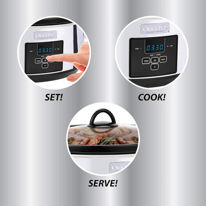 Crock-Pot 7 Quart Programmable Slow Cooker with Digital Timer, Food Warmer, Polished Platinum, Perfect for Everyday Meals and Entertaining