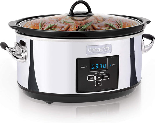 Crock-Pot 7 Quart Programmable Slow Cooker with Digital Timer, Food Warmer, Polished Platinum, Perfect for Everyday Meals and Entertaining