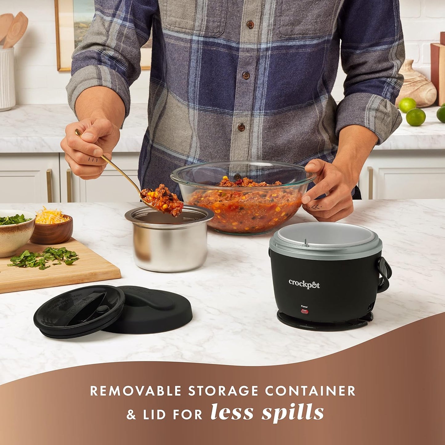 Crock-Pot Electric Lunch Box 20-Ounce Portable Food Warmer Black Licorice Perfect for Travel On-the-Go & Office Use | Stylish Spill-Free & Dishwasher-Safe | Ideal Men & Women's Gifts