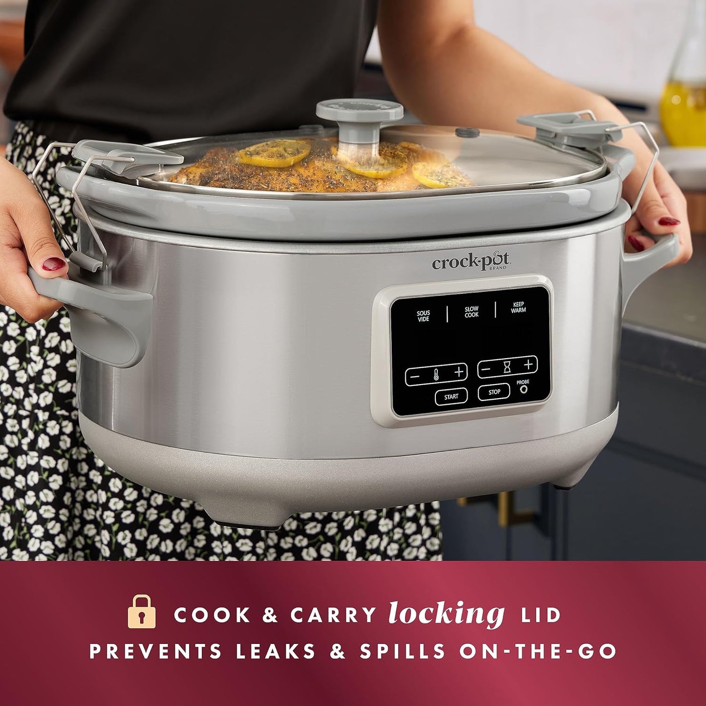Crockpot Programmable 7-Quart Cook & Carry Slow Cooker with Sous Vide Stainless Steel