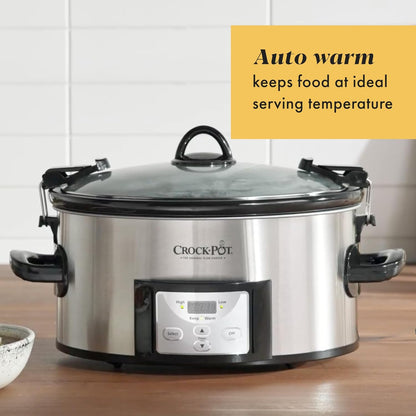 Crock-Pot 6 Quart Cook & Carry Programmable Slow Cooker with Digital Timer Stainless Steel (CPSCVC60LL-S) pack of 1