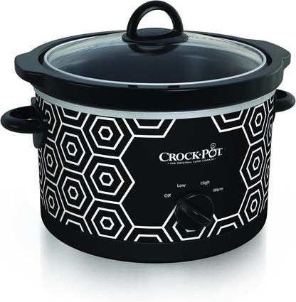 Crock-Pot 4.5 Quart Round Portable Slow Cooker and Food Warmer, Black & White Pattern (SCR450-HX)